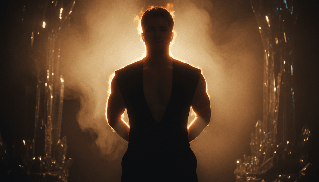 ध्वनि तरंगों के साथ धड़कता एक अलौकिक, चमकता गोला, जो AI द्वारा व्याख्या की गई Benson Boone के 'Mystical Magical' की मूल धुन का प्रतिनिधित्व करता है।