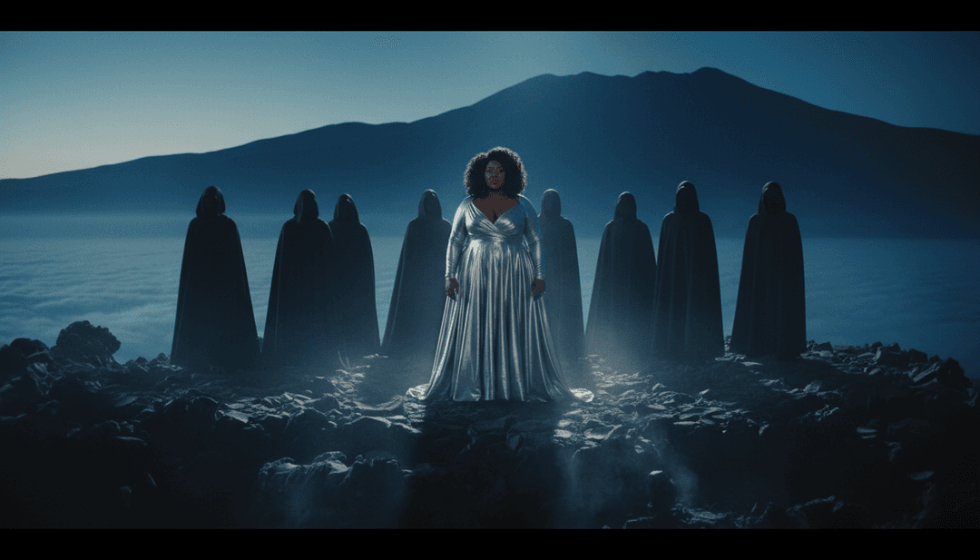 Lizzo 的 "About Damn Time" 歌曲的抽象表现，展示了充满正能量的鲜艳色彩和有节奏的图案。