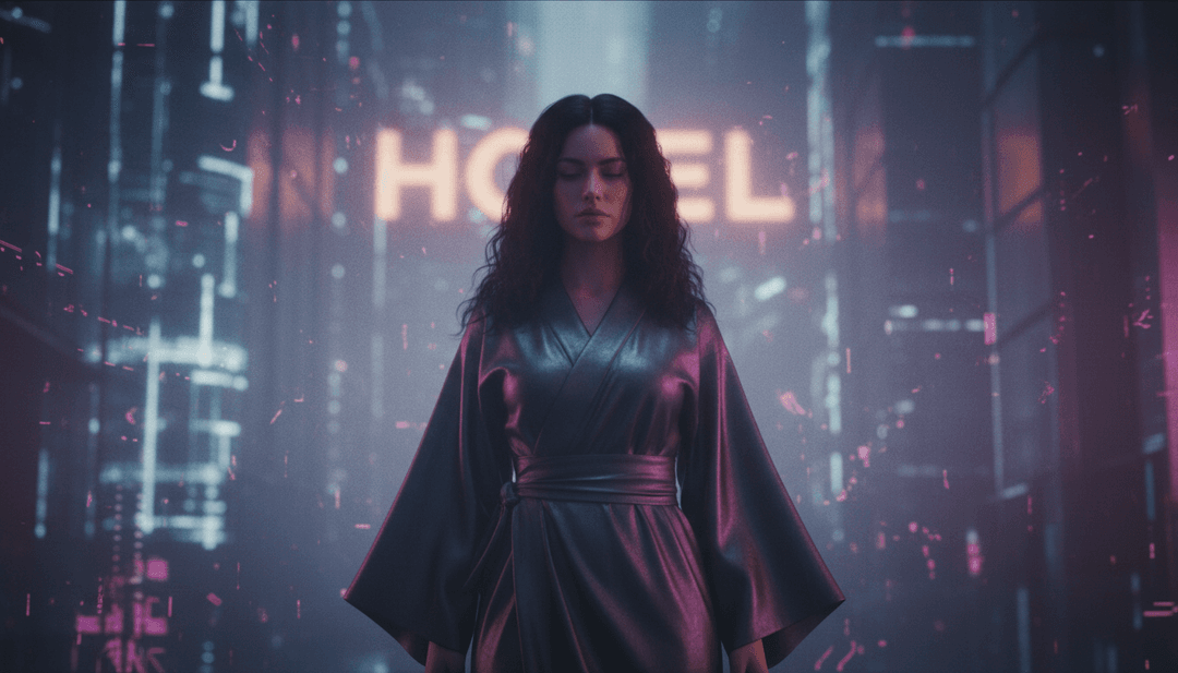 Kate Bush के 'Running Up That Hill' का अमूर्त चित्रण, जिसमें एक वैचारिक पहाड़ी पर जगह बदलते हुए अलौकिक आकृतियां, धुंधले परिदृश्य और एक नाटकीय, भावनात्मक वातावरण शामिल है।