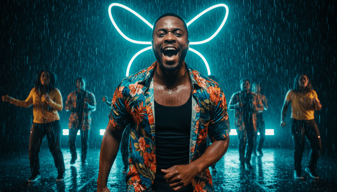 Uma interface criativa de usuário no freebeat.ai, mostrando opções personalizadas para um videoclipe baseado em 'Friday (Dopamine Re-Edit)' com um botão de reprodução.