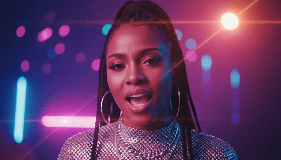 Visuales dinámicos sincronizados con un ritmo dancehall, con patrones abstractos y motivos tropicales.