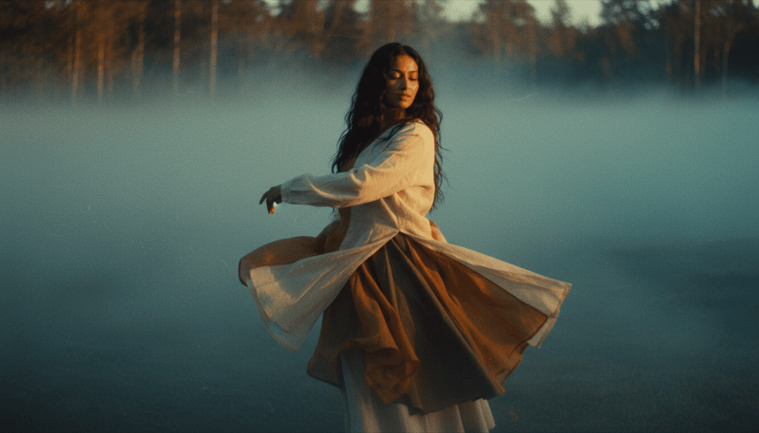 Immagini dinamiche generate dall'AI per 'There She Goes', che mostrano schemi di luce pulsante, paesaggi astratti e figure in movimento sincronizzate con i ritmi della musica dance elettronica