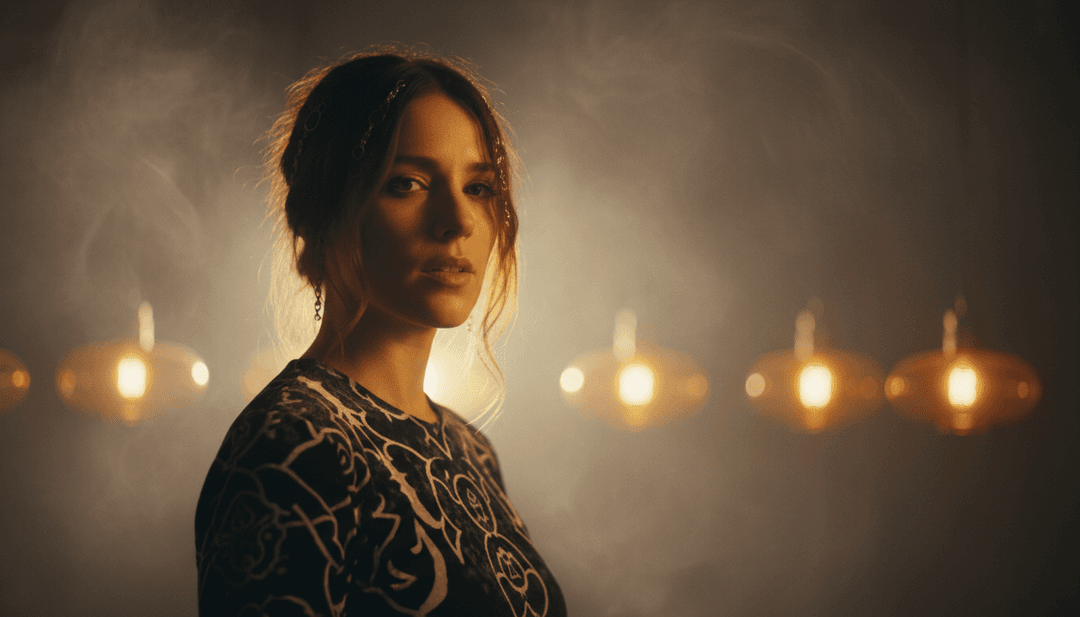 IA interpretando música eletrónica de dança vibrante, Makeba Remix, com padrões visuais fluídos.