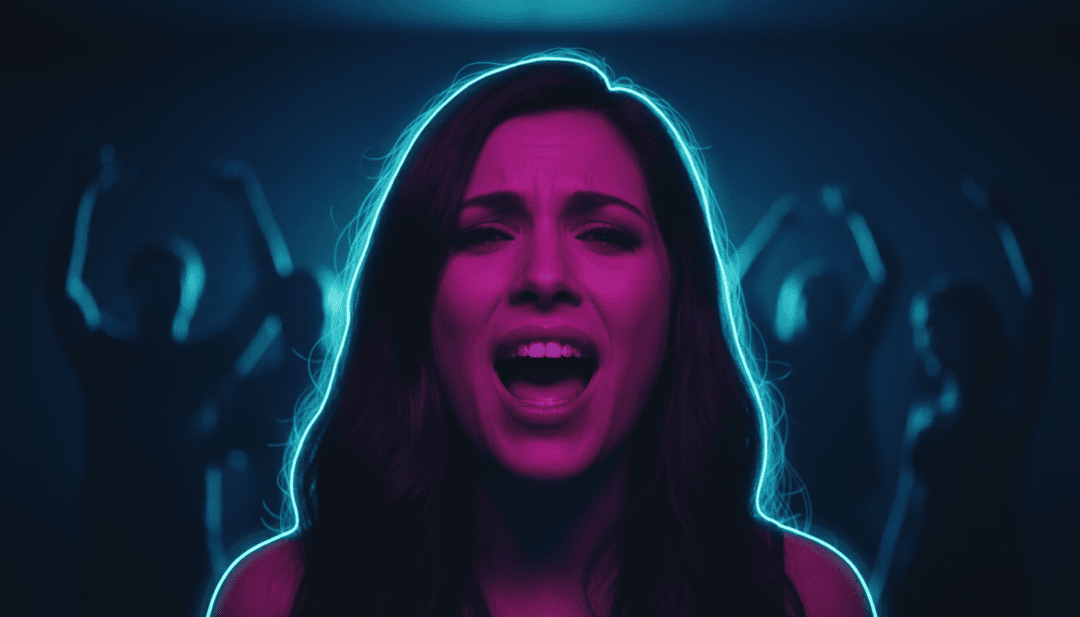 Visuais dinâmicos em sincronia com Ian Asher's batida de remix eletrónico, mostrando ondas sonoras a transformar-se em arte abstrata.