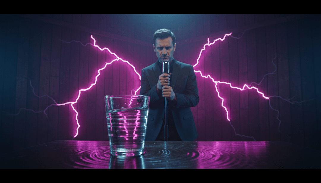 「Appetite」の曲の強力なテクノミュージックのビルドアップに合わせて、光の筋と幾何学的な形状が激しく加速する、AIによって生成された未来的なデジタルトンネル。