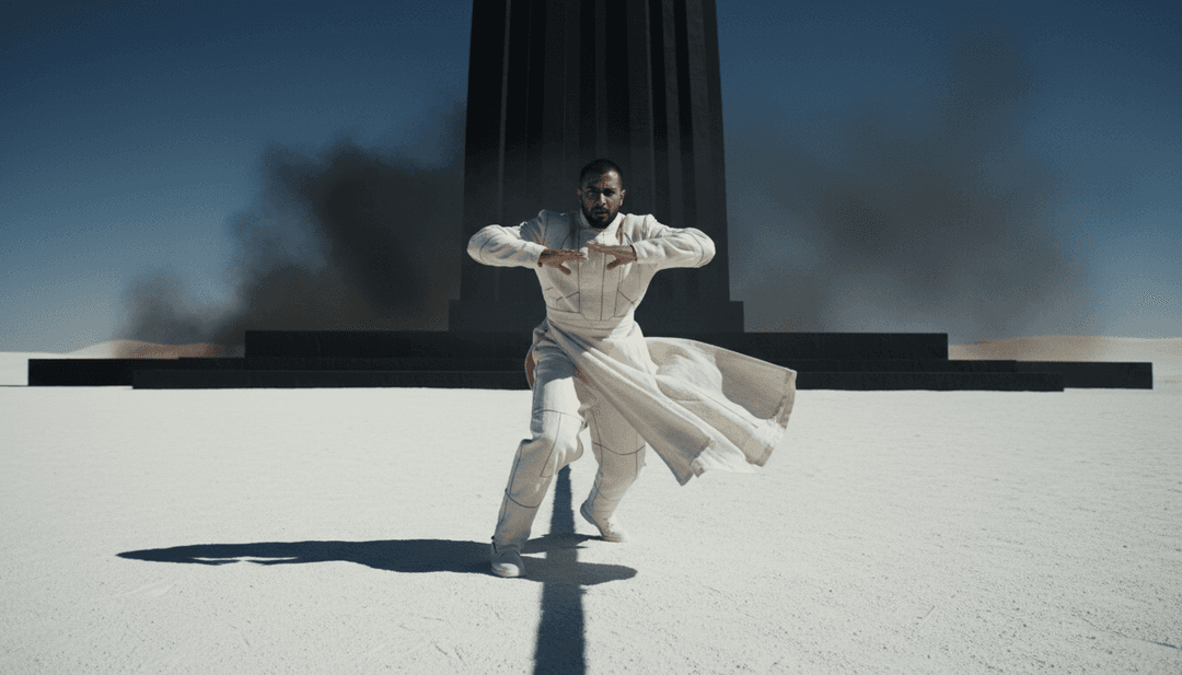 抽象的霓虹灯图案随着电子舞曲节拍律动，象征着 AI 对 SCRIPT 的《WTF》的初步分析。