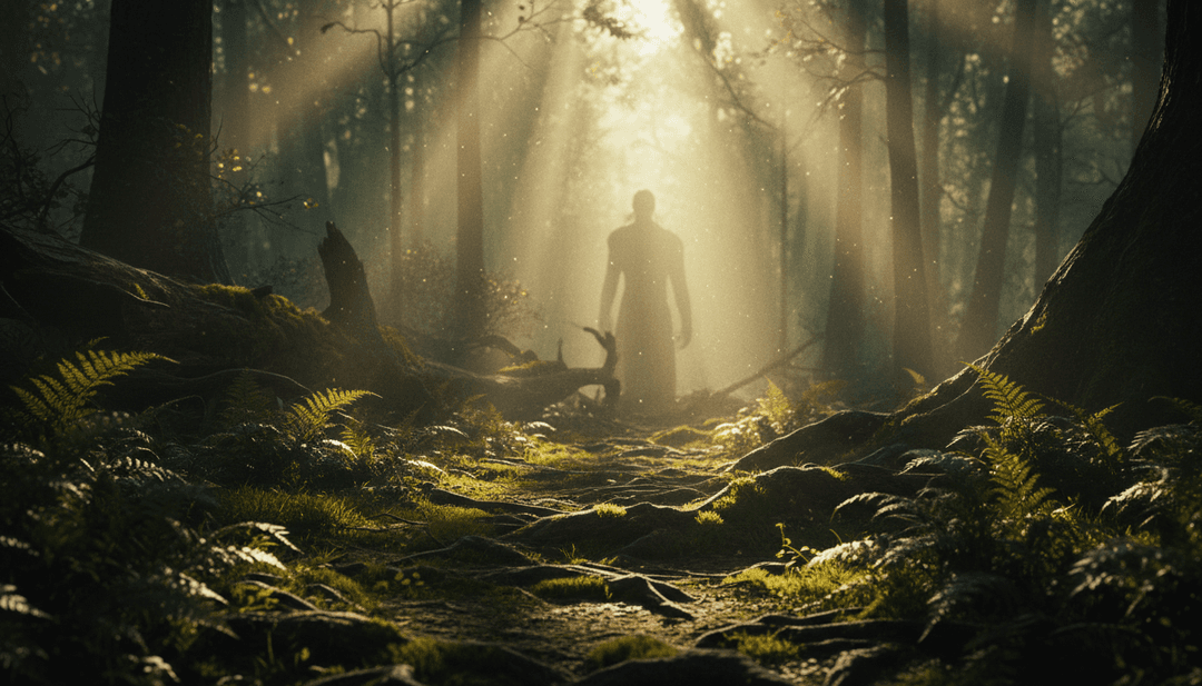 Paisagem digital abstrata, iluminada por ondas de sintetizador, visualizando os tons melancólicos, porém eletrônicos, de abertura de 'The Sound of Silence - CYRIL Remix'.