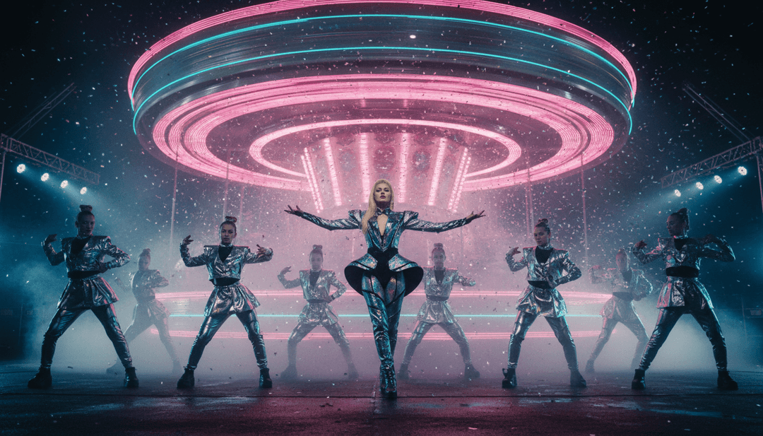 Un artista interactuando con la interfaz de freebeat.ai, creando un video musical personalizado para su pista, mostrando la unión de la creatividad y la tecnología.