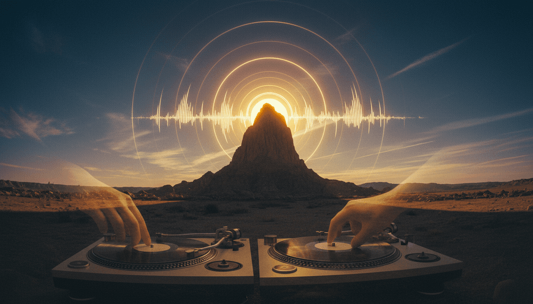 Scene dinamiche e veloci con luci laser, onde di sintetizzatore e distorsioni digitali, sincronizzate con i crescendo e i drop di una traccia techno, illustrando l'interpretazione visiva di 'VHS RAVE'.