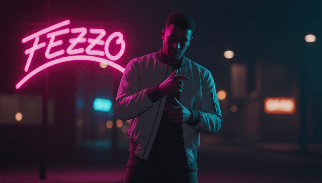 Des personnages d'enfants numériques bondissant sur des plateformes lumineuses dans un clip musical, synchronisés aux rythmes et à la mélodie électro-pop de 'Kids' de FEZZO.