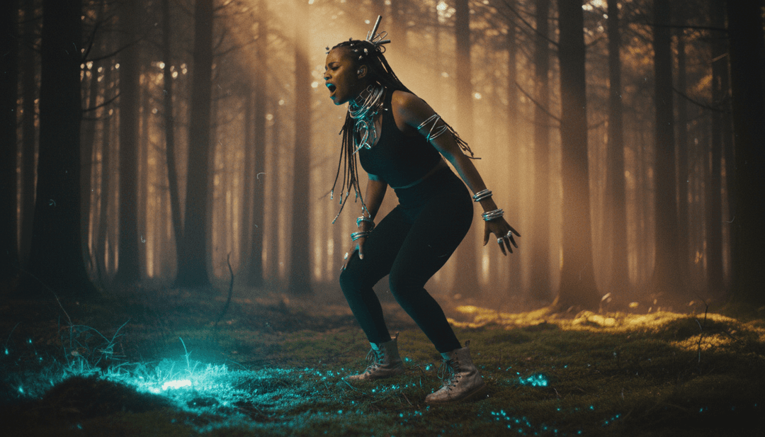 '4U'의 강력한 비트 드롭에 동기화된 역동적인 영상으로, AI 뮤직 비디오 생성기가 만든 색상과 추상적인 형태의 폭발을 보여줍니다.