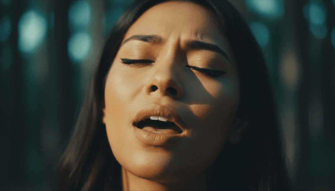 一張為 'When Did You Get Hot?' 製作的充滿活力、完整的 AI 生成音樂影片靜態圖，展示了時尚美學，並將歌詞作為免費字幕整合，隨時可在社交媒體上分享。