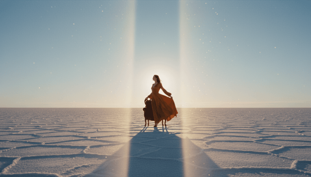 Interprétation abstraite par l'IA de la musique mélancolique 'Ojos Tristes', avec des éléments subtils de dream pop et une douce lueur éthérée.