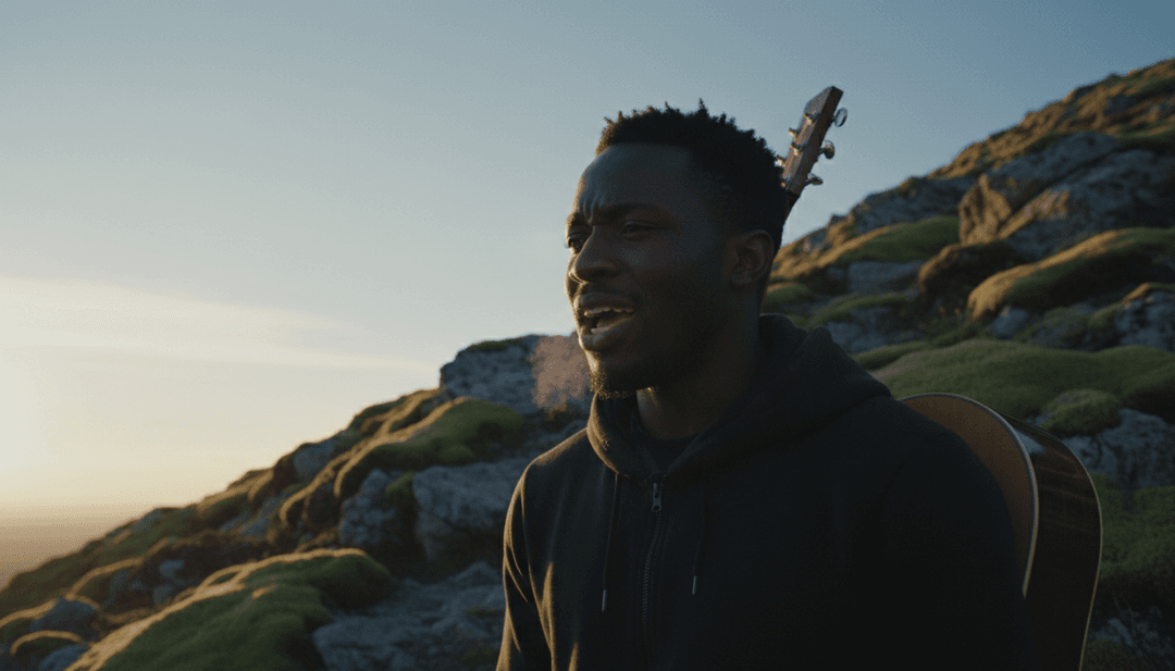 IA interprétant la chanson folk-pop 'Nice To Meet You' de Myles Smith, montrant la conceptualisation initiale de chaleur et de rencontre authentique.