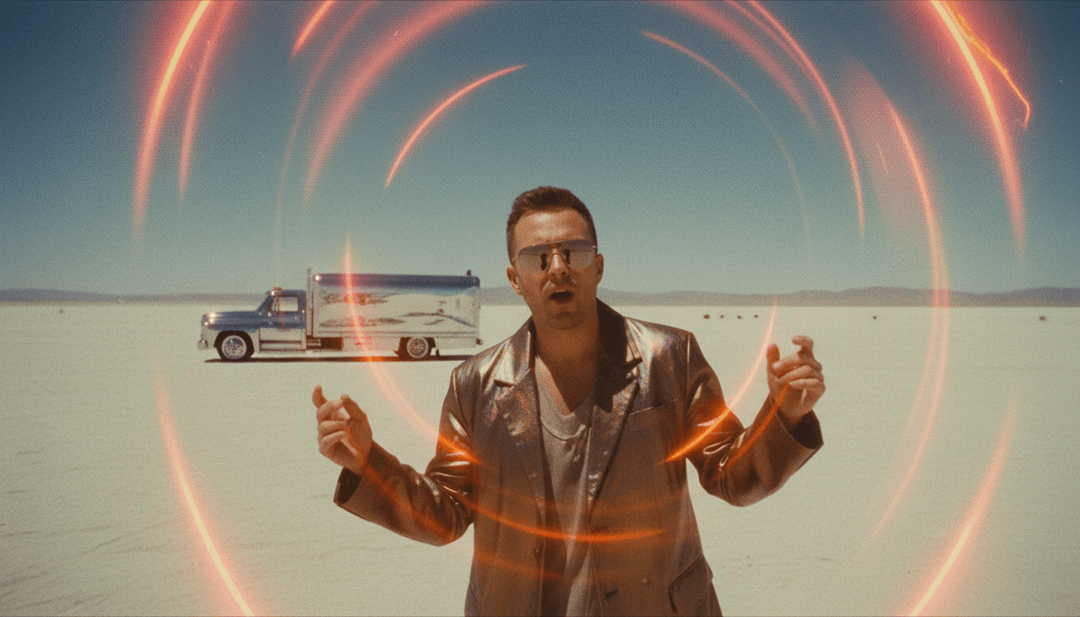 Tame Impala 的 Dracula 最终、精致的音乐视频截图，展示了黑暗、神秘元素与充满活力的迷幻效果的融合，展现了顶级 ai music cover generator 的能力。