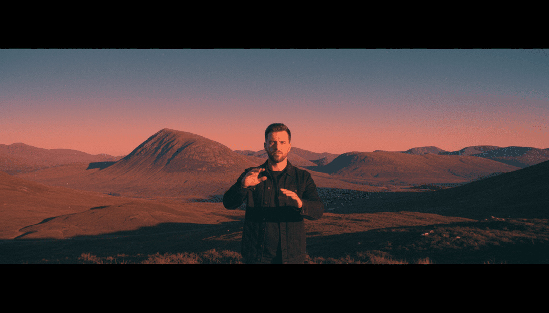 画面上で再生されるSam Gellaitryの「Assumptions」の完成した高エネルギーミュージックビデオ。freebeat.aiのロゴがさりげなく統合されており、ユーザー自身の作成を促しています。