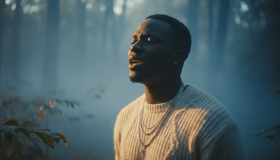 Cenas dinâmicas geradas por IA, refletindo o clima noturno e os temas líricos de 'Dark Thoughts' de Lil Tecca.