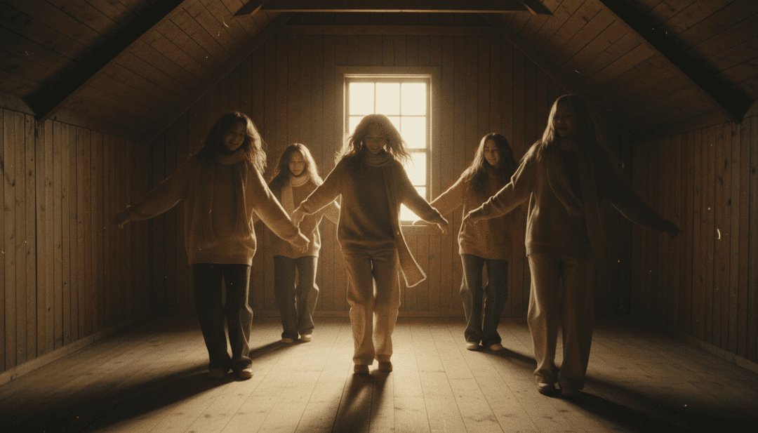 AI正在生成一个受NewJeans《Super Shy》启发、充满活力的K-pop舞蹈场景，带有电子效果和同步动作。