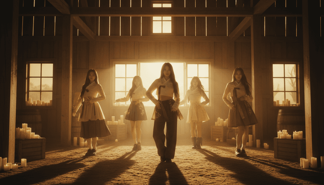 屏幕上播放着NewJeans为《Super Shy》完成的AI生成音乐视频，并附有号召用户创建自己视频的行动号召。