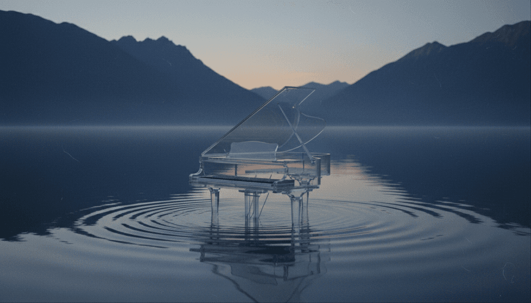 एक खोई हुई स्मृति का अमूर्त दृश्य, चमकदार, पारभासी आकृतियों के साथ जो एक उदास सूर्यास्त की पृष्ठभूमि में फीकी पड़ रही हैं, जो JJ Lin के गाने के "काश" विषय को दर्शाती हैं।