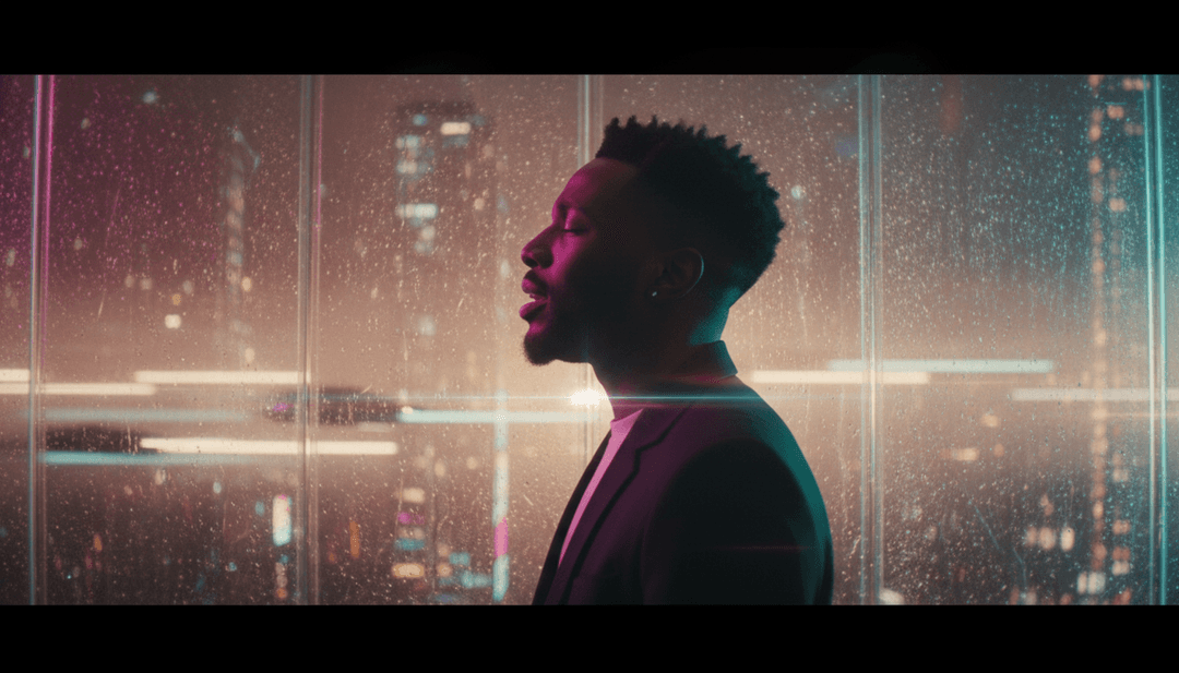 AI를 통해 Khalid and Disclosure's 'Talk'의 R&B 소울을 해석하는 음파와 리듬 패턴의 추상적인 시각적 표현.