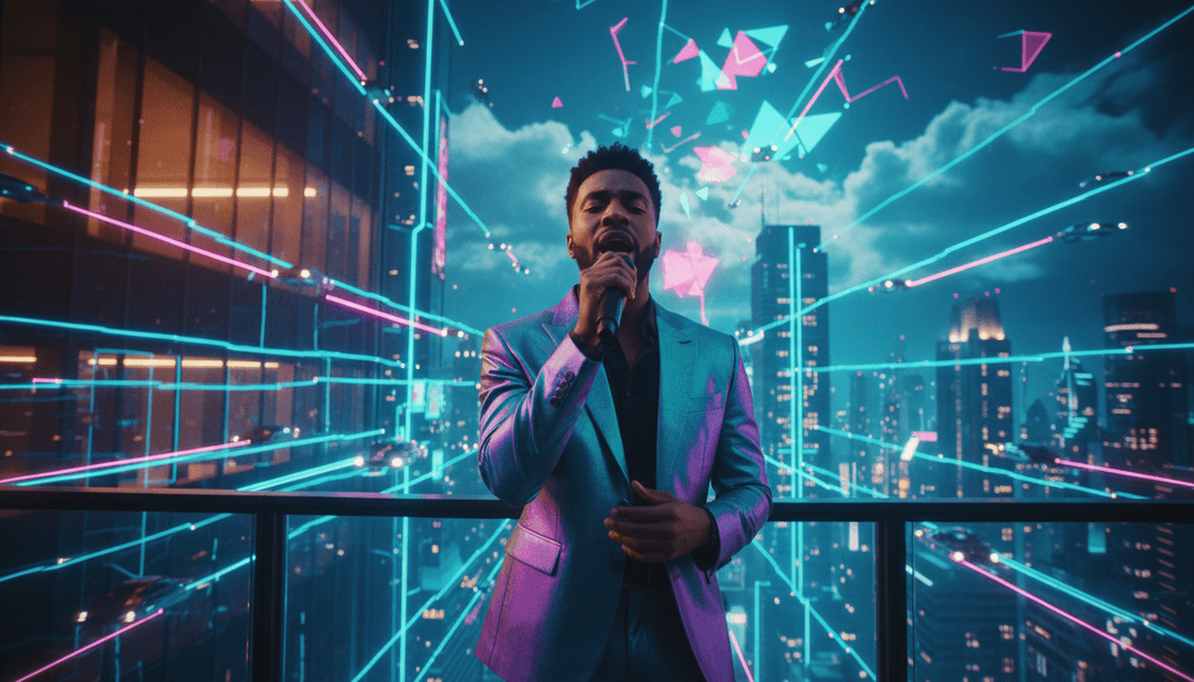 AI가 생성한 'Talk (feat. Disclosure)'의 최종 매혹적인 뮤직 비디오 장면으로, 활기차고 동기화된 시각적 내러티브를 보여주며 사용자들이 자신만의 것을 만들도록 초대합니다.