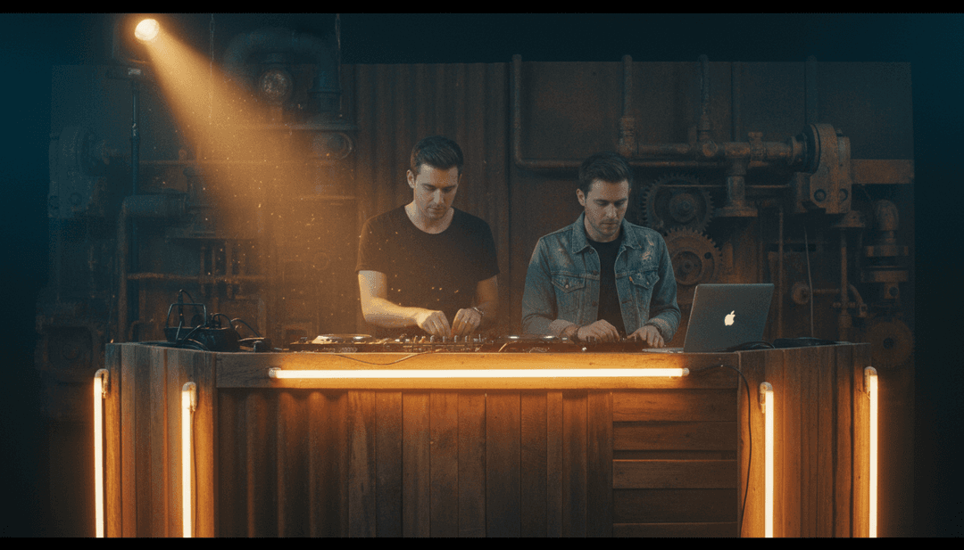 ध्वनि तरंगों और प्रकाश कणों का एक अमूर्त डिजिटल प्रतिनिधित्व जो AI द्वारा 'Something Just Like This' की synth-pop ऊर्जा की व्याख्या का प्रतीक है।