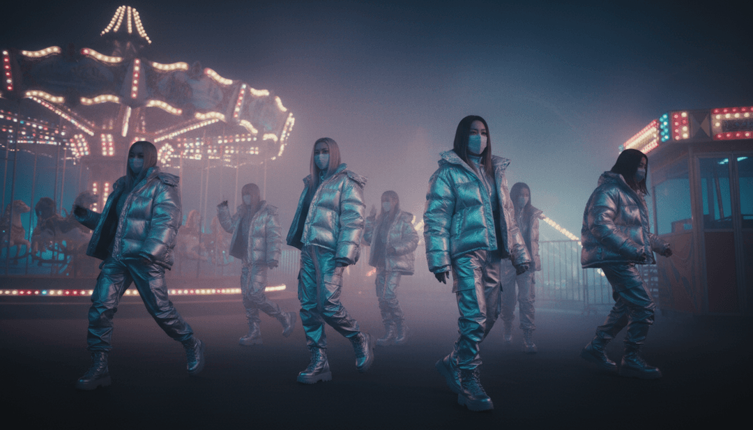 KI generiert synchronisierte Tanz-Visuals, abstrakte Lichtspiele und stilisierte Liedtexte für XG's 'LEFT RIGHT'-Musikvideo.