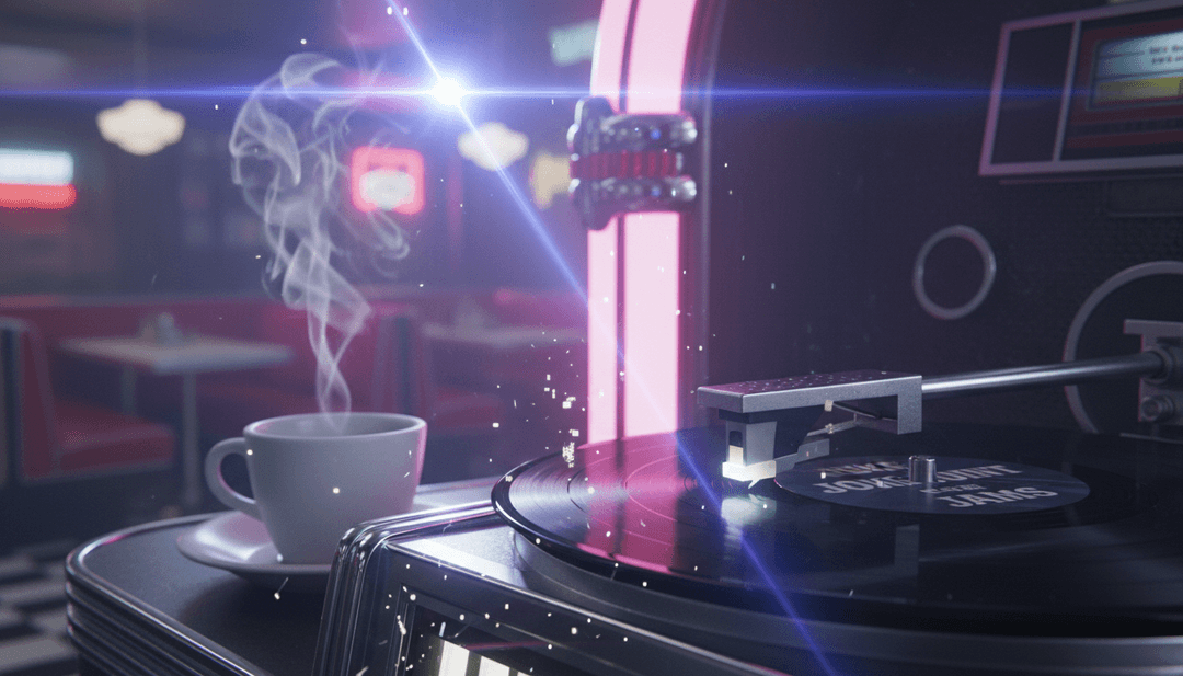 힙합 트랩 리듬으로 요동치는 추상적인 네온 도시 풍경, AI가 HZE (feat. Elliphant & WDL)를 위해 생성.