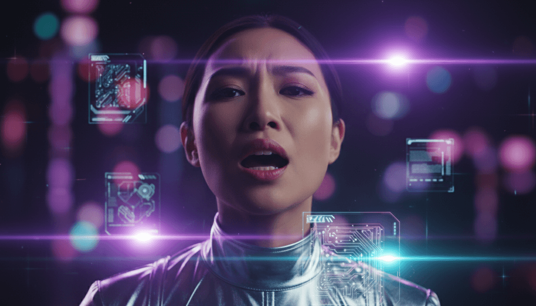 Um videoclipe finalizado de alta qualidade com cenas futurísticas e a estética do aespa, sendo reproduzido em uma tela digital.