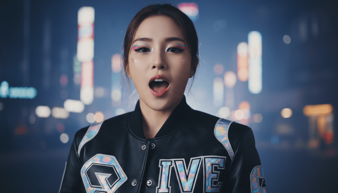 製作中的音樂影片動態視覺效果，場景從 IVE 的 'Kitsch' 音訊波形演變而來，特色是快速剪輯、霓虹燈和時尚的舞蹈動作。