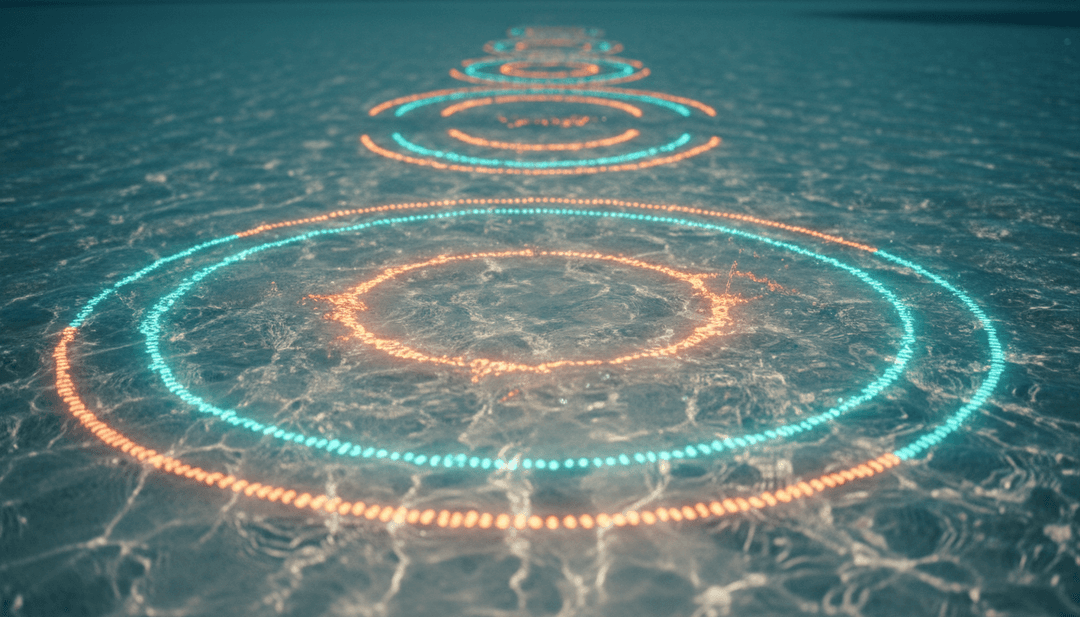 AI가 Daryl Hall & John Oates의 'You Make My Dreams (Come True)'의 경쾌한 리듬과 즐거운 가사를 생생한 색상과 음표로 해석하는 개념적 이미지.