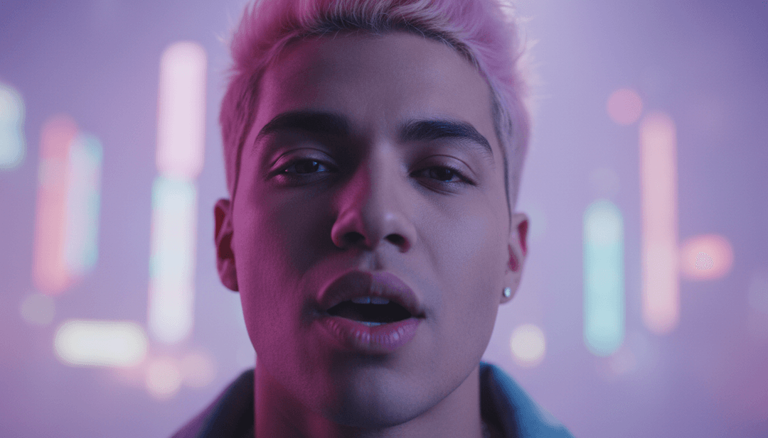 Representación visual vibrante de las letras y voces de 'Yummy' de Justin Bieber transformándose en escenas dinámicas y estilizadas, con paisajes urbanos enérgicos y estéticas lujosas con temática dulce, mostrando el proceso de conversión de MP3 a MP4.