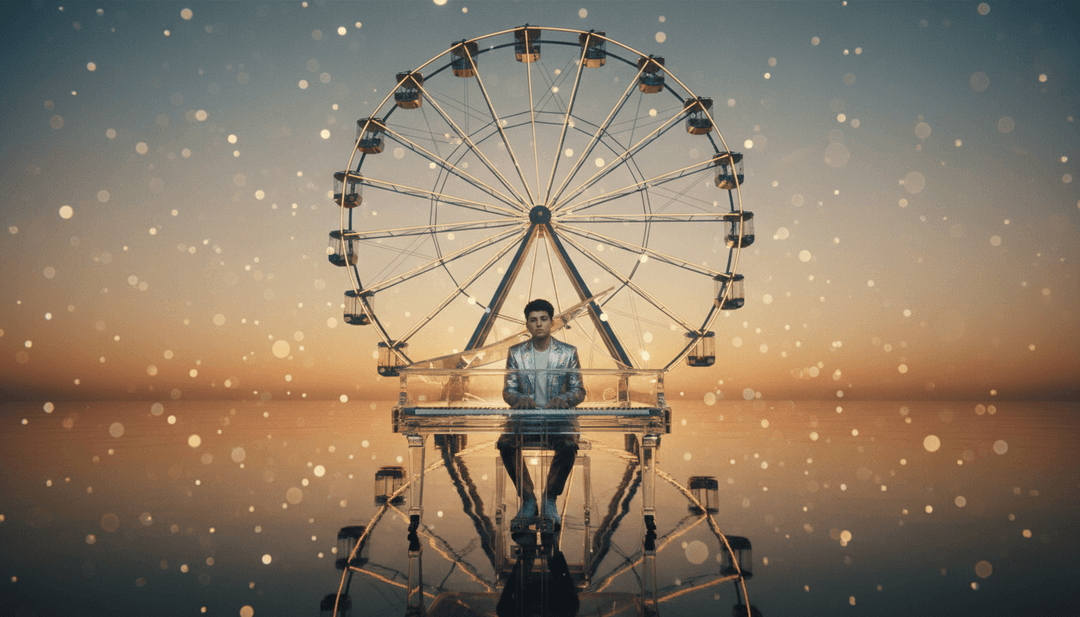 分屏显示音乐波形转化为流动的金色液体视觉效果，展示 MP3 到 MP4 转换器的功能。