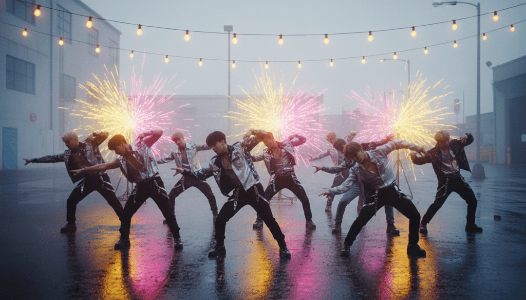 AI 以鲜艳的色彩和迪斯科元素诠释 BTS 的 'Dynamite' 欢快、复古流行和电子舞曲能量。