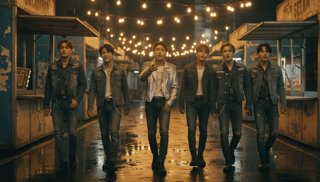 一群多元化的内容创作者在各种屏幕上观看他们自己生成的高质量 'Dynamite' 音乐视频，展示了 freebeat.ai 的强大功能。