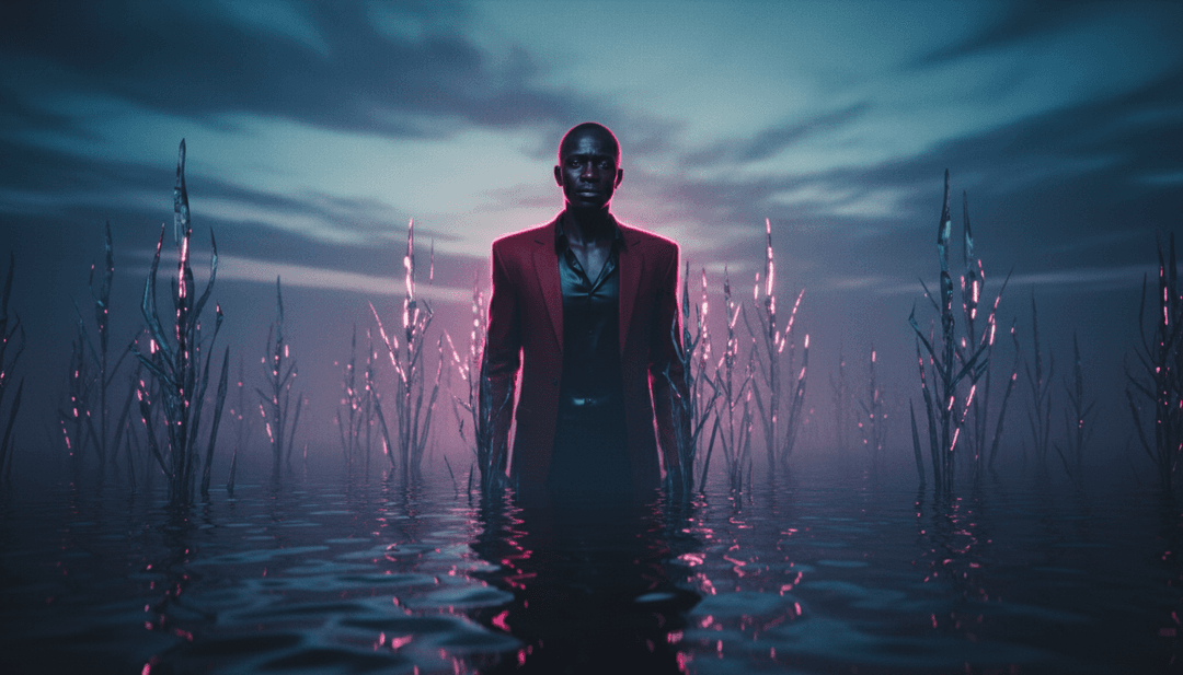 Visual abstracto que representa las ondas sonoras de 'Often' transformándose en un lujoso horizonte urbano tenuemente iluminado por la noche, reflejando el ambiente oscuro y sensual de la canción.