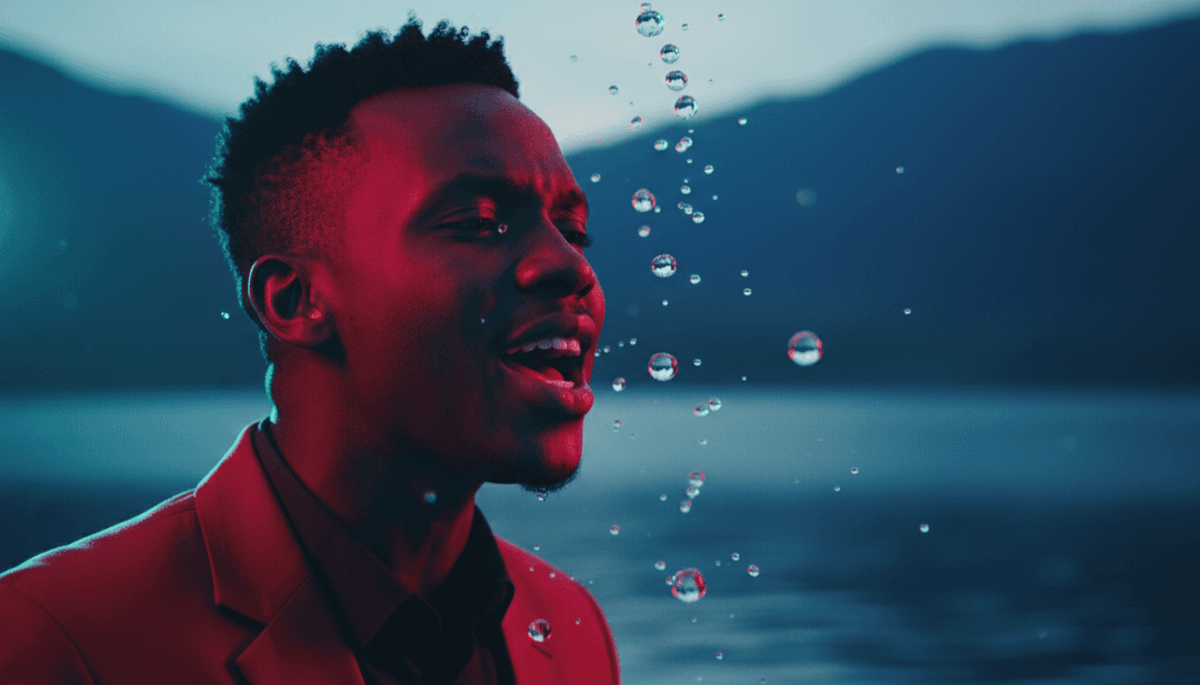 Montaje dinámico de escenas: un coche elegante circulando por calles lluviosas de la ciudad, figuras silueteadas en una habitación llena de humo y primeros planos de rostros expresivos, todo sincronizado con el ritmo de la canción.