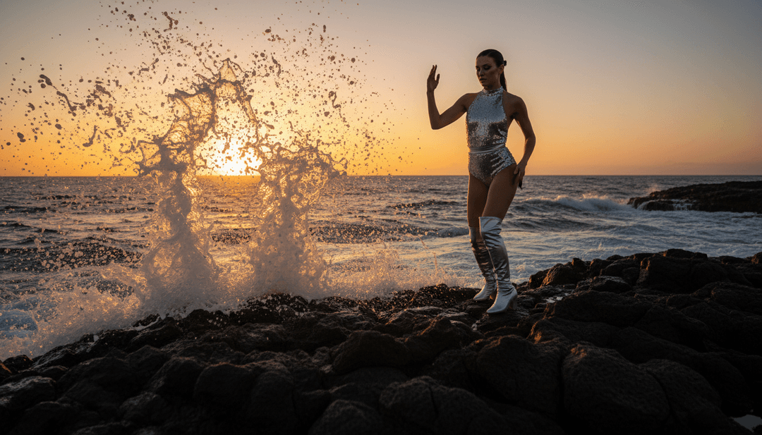 Animation IA dynamique représentant une séquence fluide de mouvements de danse et d'effets de synthétiseur, synchronisée avec les voix de Dua Lipa.