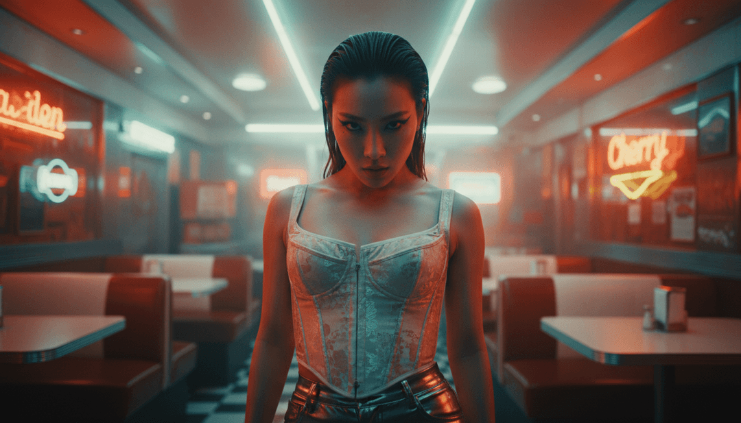 Immagini dinamiche generate dall'AI che si sincronizzano precisamente con i dance break e le melodie elettroniche di ITZY's UNTOUCHABLE, con luci al neon e grafica in movimento precisa.