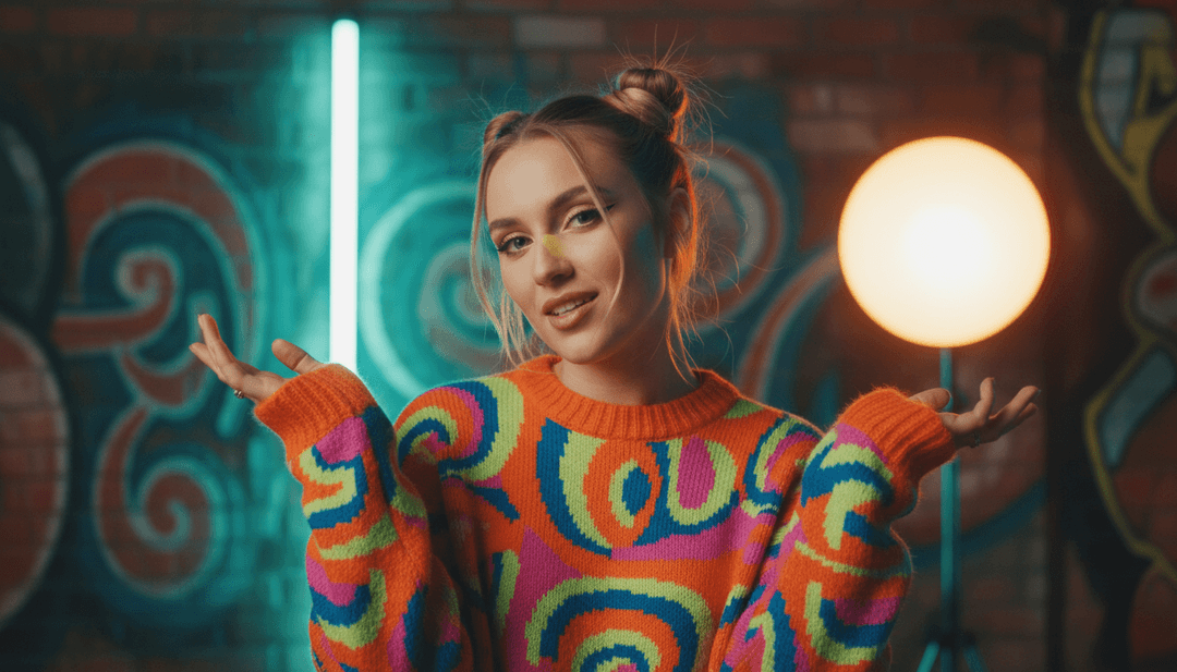 Ein fertiges, hochwertiges Musikvideo, das auf einem Bildschirm abgespielt wird und lebendige Visuals sowie synchronisierte Liedtexte mit dem freebeat.ai-Logo zeigt.