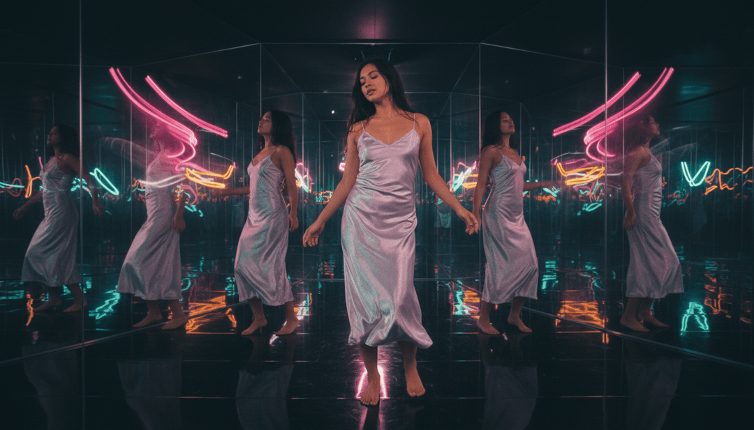 Dynamische Musikvideo-Szenen für "deja vu" mit synchronisierten Liedtexten und emotionaler Bildsprache, erstellt von KI.