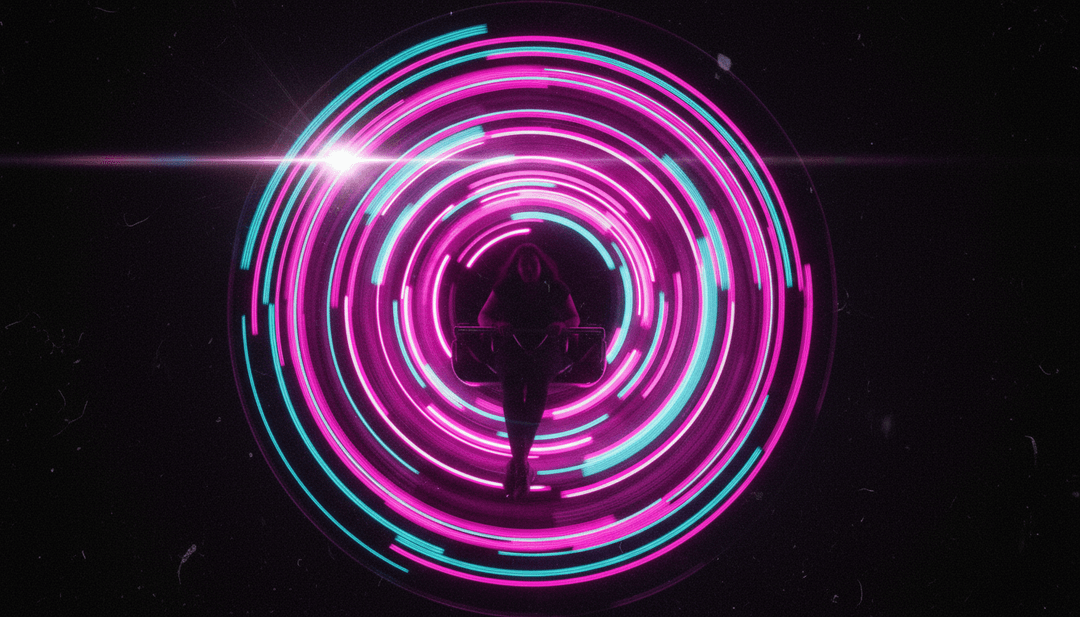 Visuais dinâmicos representando paisagens urbanas e momentos introspectivos evoluindo de ondas sonoras e partículas digitais, inspirados na produção eletrônica de 'STAY'.