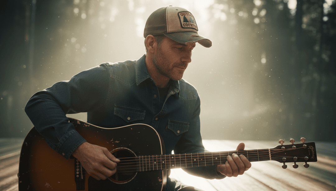 AI 为 Luke Combs 的 'Fast Car' 生成视觉效果，描绘一辆老爷车在日落时分行驶在开阔的乡村公路上，反映了民谣和乡村音乐风格。