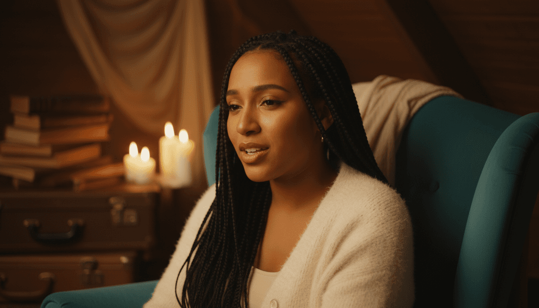 Visuales dinámicas de una PinkPantheress virtual actuando en un entorno estilizado y onírico con elementos de nostalgia de los 90 y arte digital, creados por IA a partir del audio de la canción.