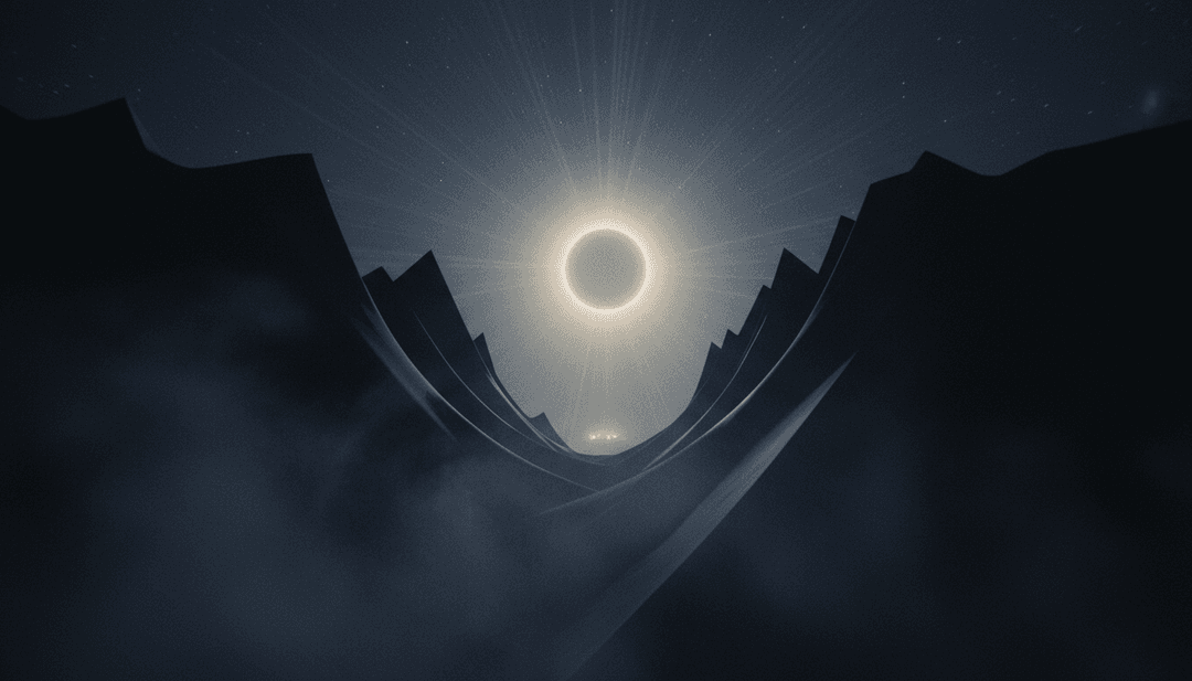 Dynamische KI-Visualisierung eines stillen Baches, der den Rhythmus widerspiegelt, mit subtil erscheinendem Liedtext, der den Fluss von 'My Love Mine All Mine' darstellt.