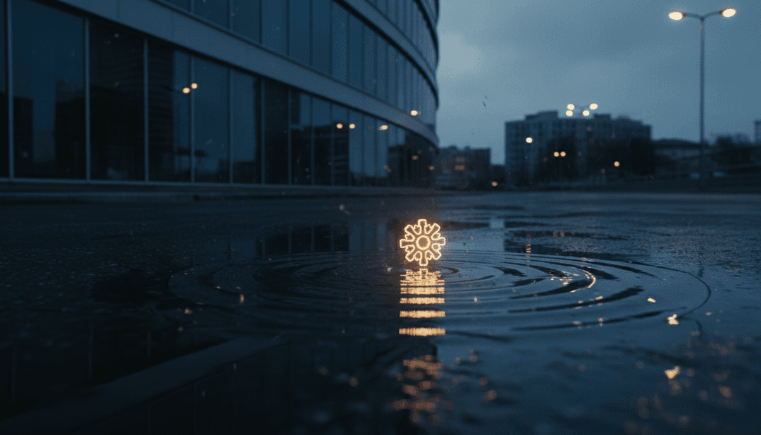 Dean Martin의 'Let It Snow!' 분위기를 연상시키는, 눈 내리는 바깥 풍경과 아늑한 벽난로의 AI 생성 장면.