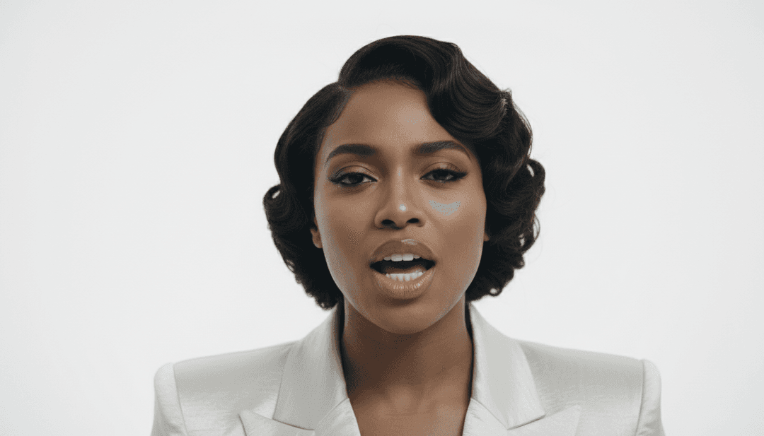 一部为 "Escapism." by RAYE, 070 Shake 制作的、高质量的 AI 生成音乐视频，显示在时尚的数字界面上，freebeat.ai 平台清晰可见，鼓励用户创作。