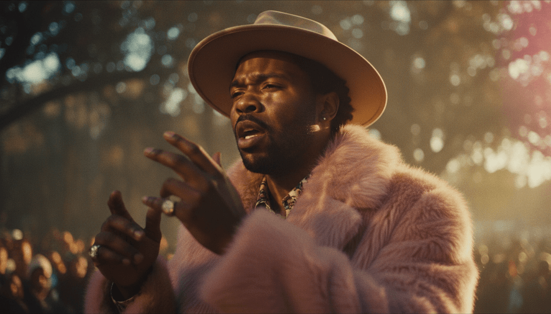 屏幕上播放着 'WHARF TALK' 的最终精彩音乐视频，展示了令人惊叹的 AI 生成视觉效果和完美同步的歌词，角落带有用户图标。