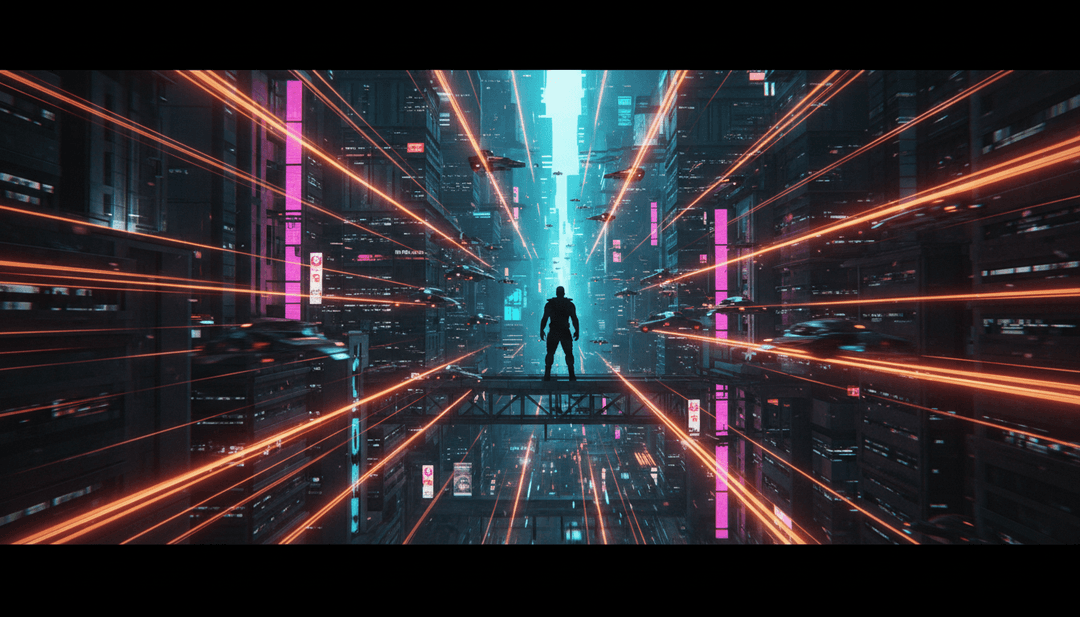 Secuencia visual dinámica para 'Push Up - Main Edit', mostrando destellos de luz sincronizados y efectos de glitch con los intensos ritmos electro de la canción.